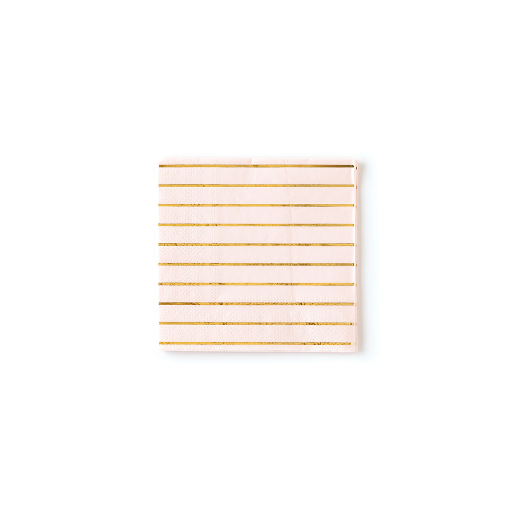 Blush And Gold Striped Cocktail Napkins - Ellie and Piper