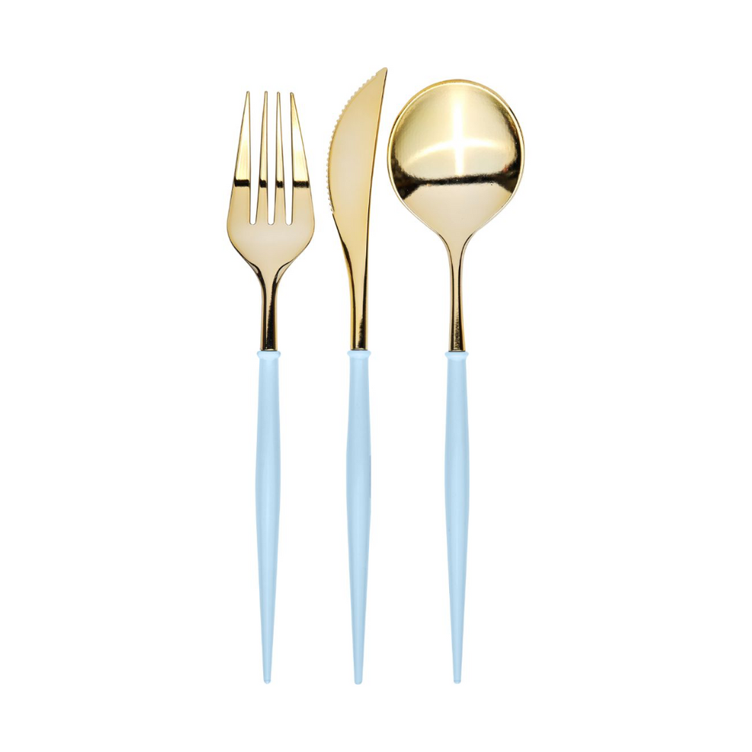 Sky Blue And Gold 24pc Bella Assorted Cutlery Set - Ellie and Piper