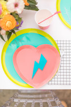 Color Blocked Large Paper Plates - Lime Green/Turquoise - Ellie and Piper