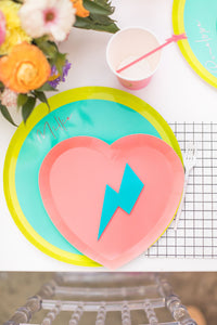 Color Blocked Large Paper Plates - Lime Green/Turquoise - Ellie and Piper