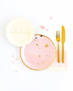 Baby Pink Star Large Paper Plates - Ellie and Piper