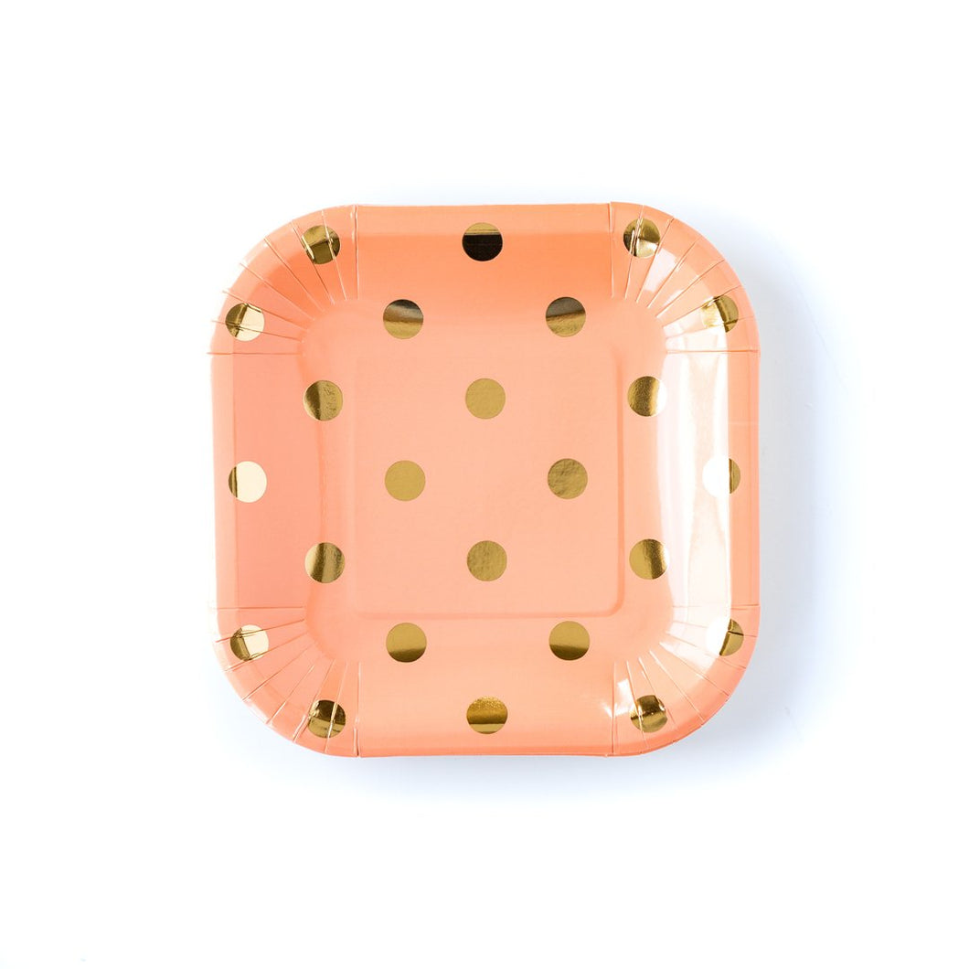 Coral Polka Dot Plates - Ellie and Piper